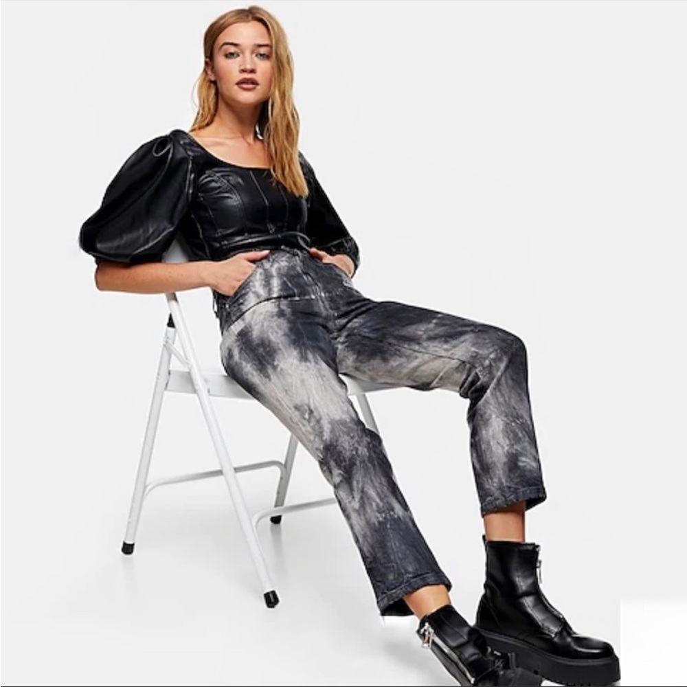 NWT- TOPSHOP- Tie Dye Straight Leg Jeans, Size 26 in Black Smoked- hue.